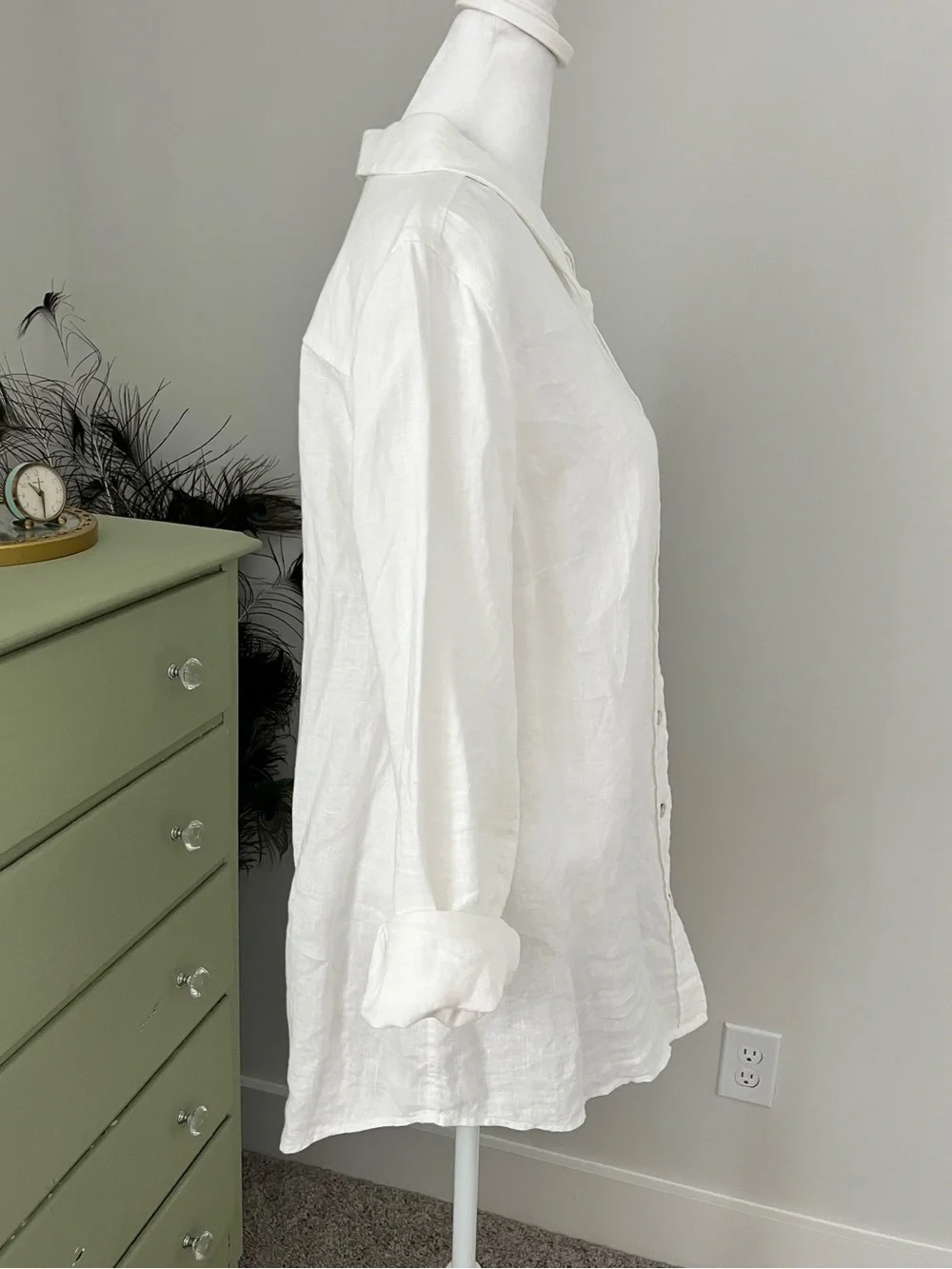 Soft Surroundings White Cotton Linen Button-Front Big Shirt (M) - Picture 5 of 11